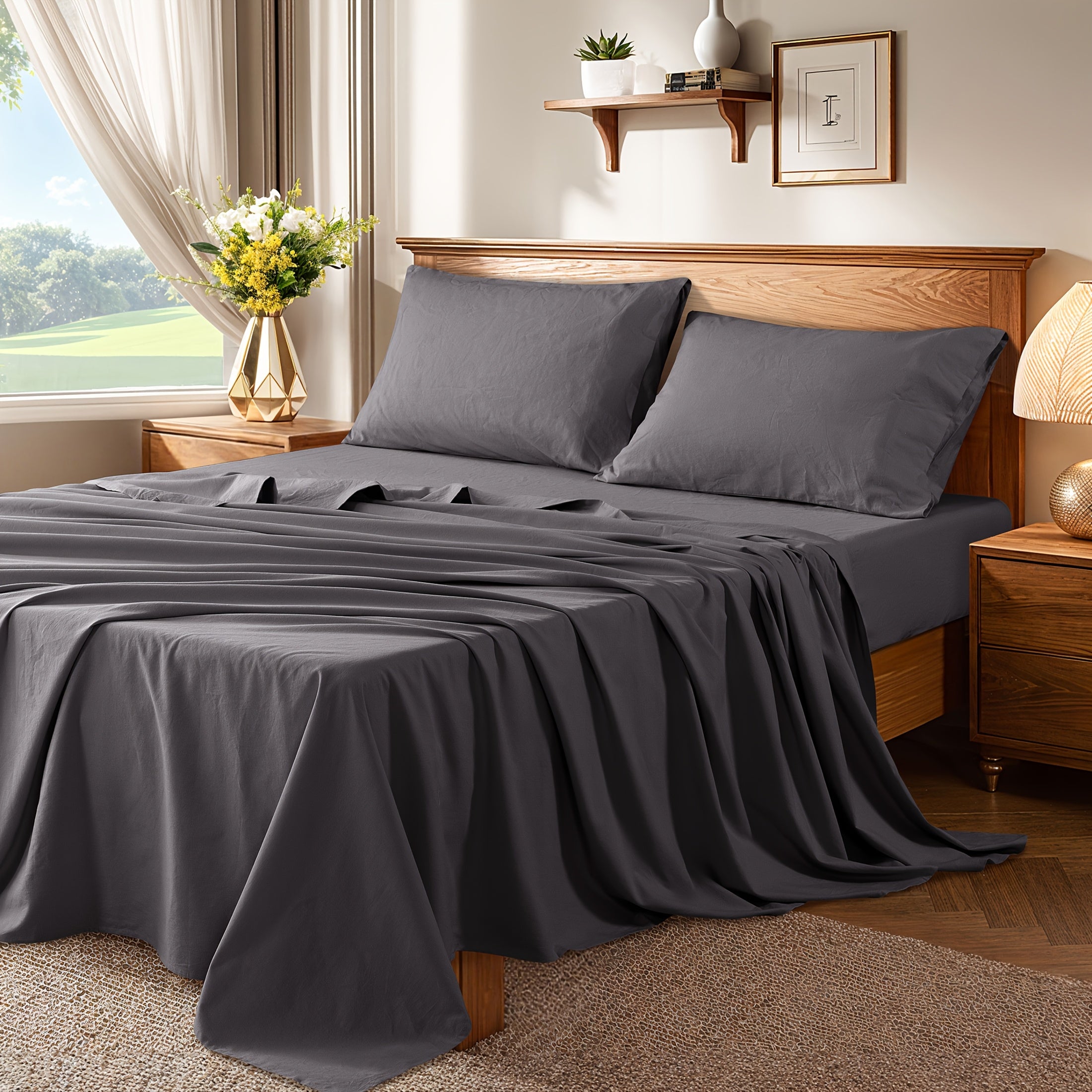 4pcs Bed Set, Breathable and Durable Bed Sheets, 16-Inch Deep Pocket Fitted Sheet, Machine Washable, All Season Use, Perfect Gift for Family or Friends (1 Flat Sheet + 1 Fitted Sheet + 2 Pillowcases)