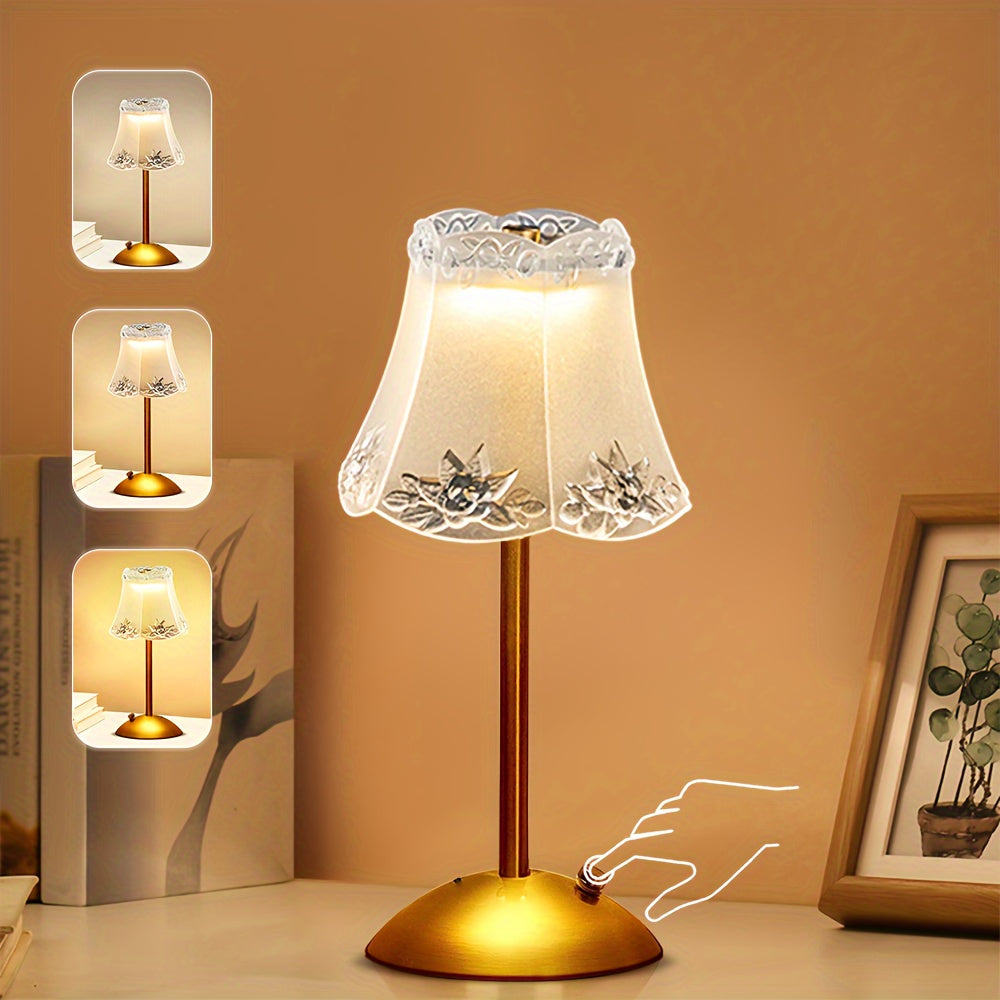 Portable Crystal Table Lamp with a Vintage Metal Design, Featuring Cordless Operation, Touch Control with Three Color Options, And Adjustable Brightness Levels, Perfect for Decorating Your Living Room, Kitchen, Or Dining Area