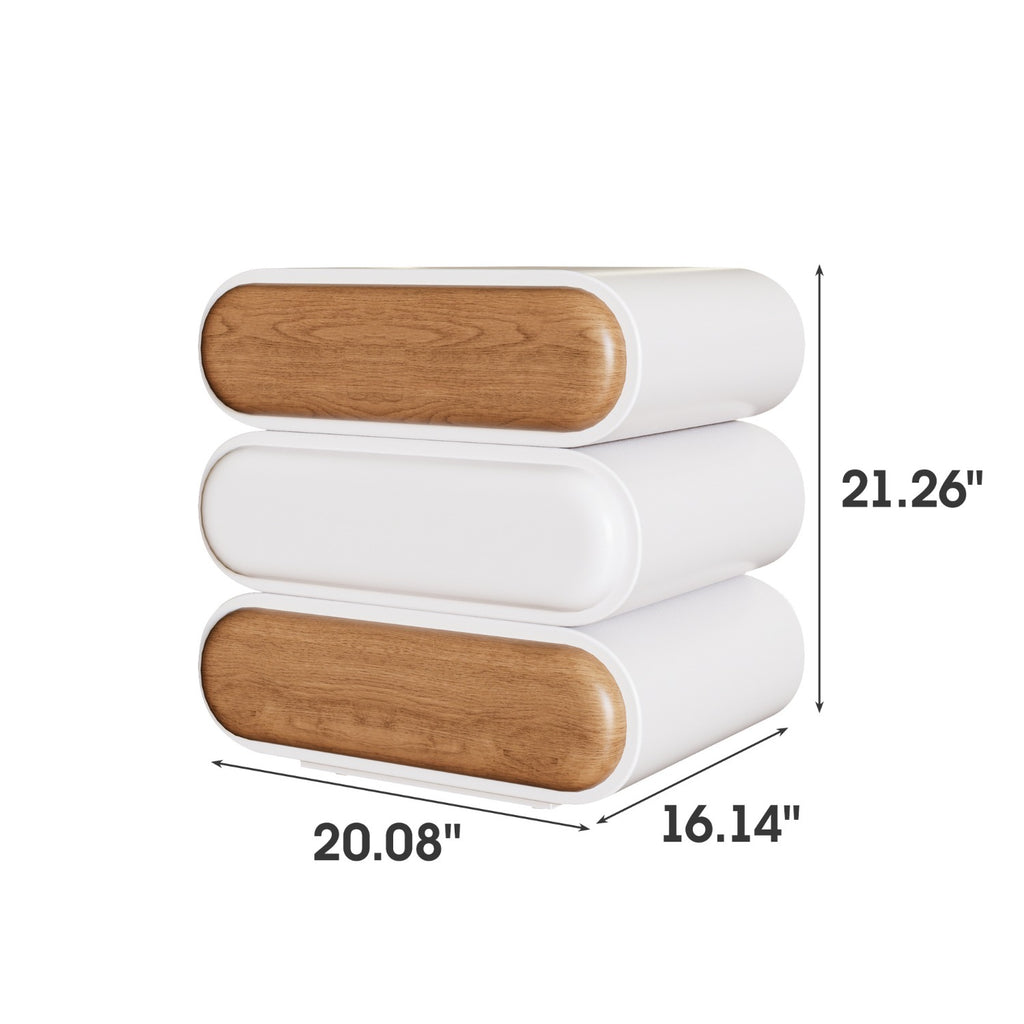 Swivel Nightstand with 3 Drawers Mid-Century Modern End Table Wood for Living Room Office Creative Idea(White, 15.75inch)