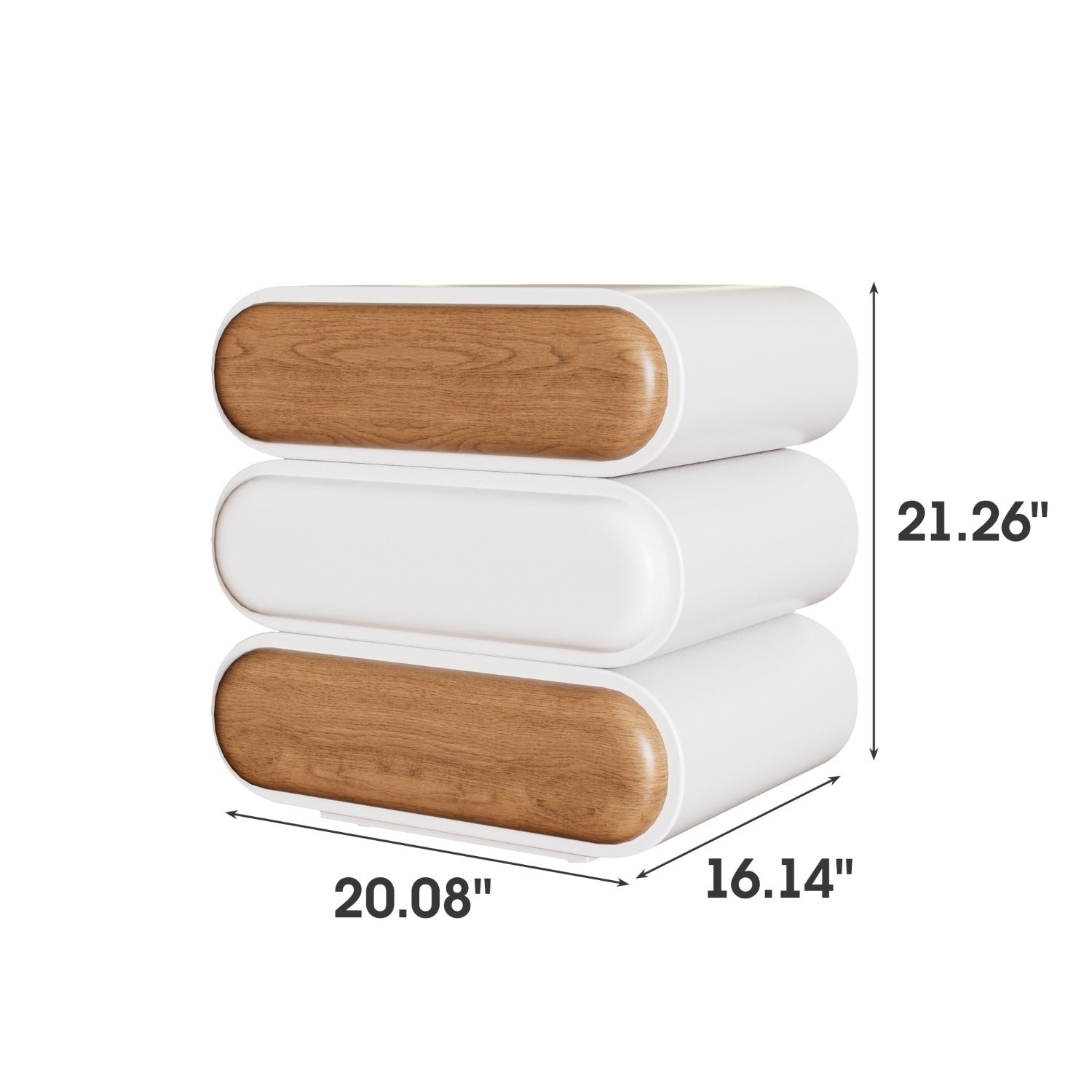 Swivel Nightstand with 3 Drawers Mid-Century Modern End Table Wood for Living Room Office Creative Idea(White, 15.75inch)