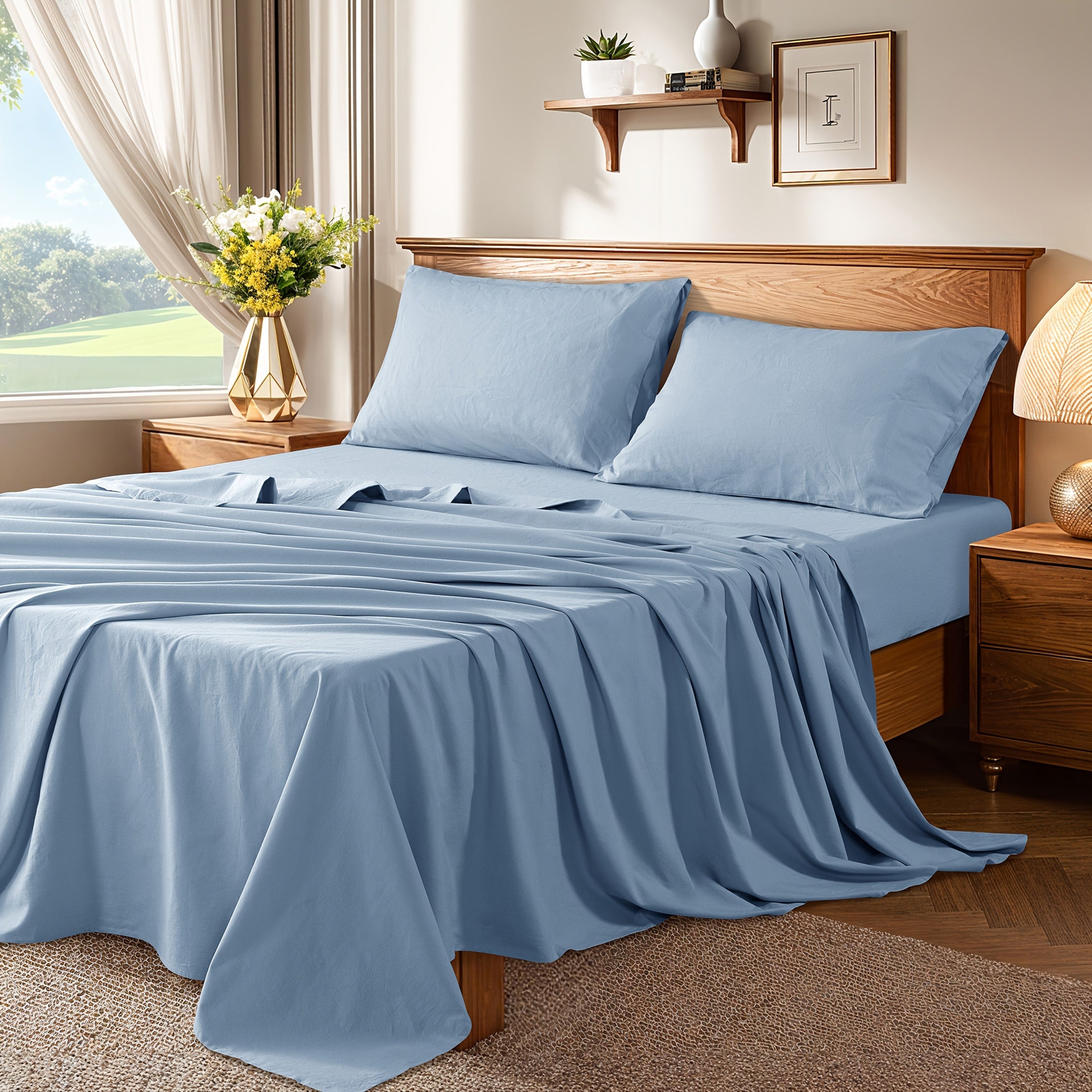 4pcs Bed Set, Breathable and Durable Bed Sheets, 16-Inch Deep Pocket Fitted Sheet, Machine Washable, All Season Use, Perfect Gift for Family or Friends (1 Flat Sheet + 1 Fitted Sheet + 2 Pillowcases)