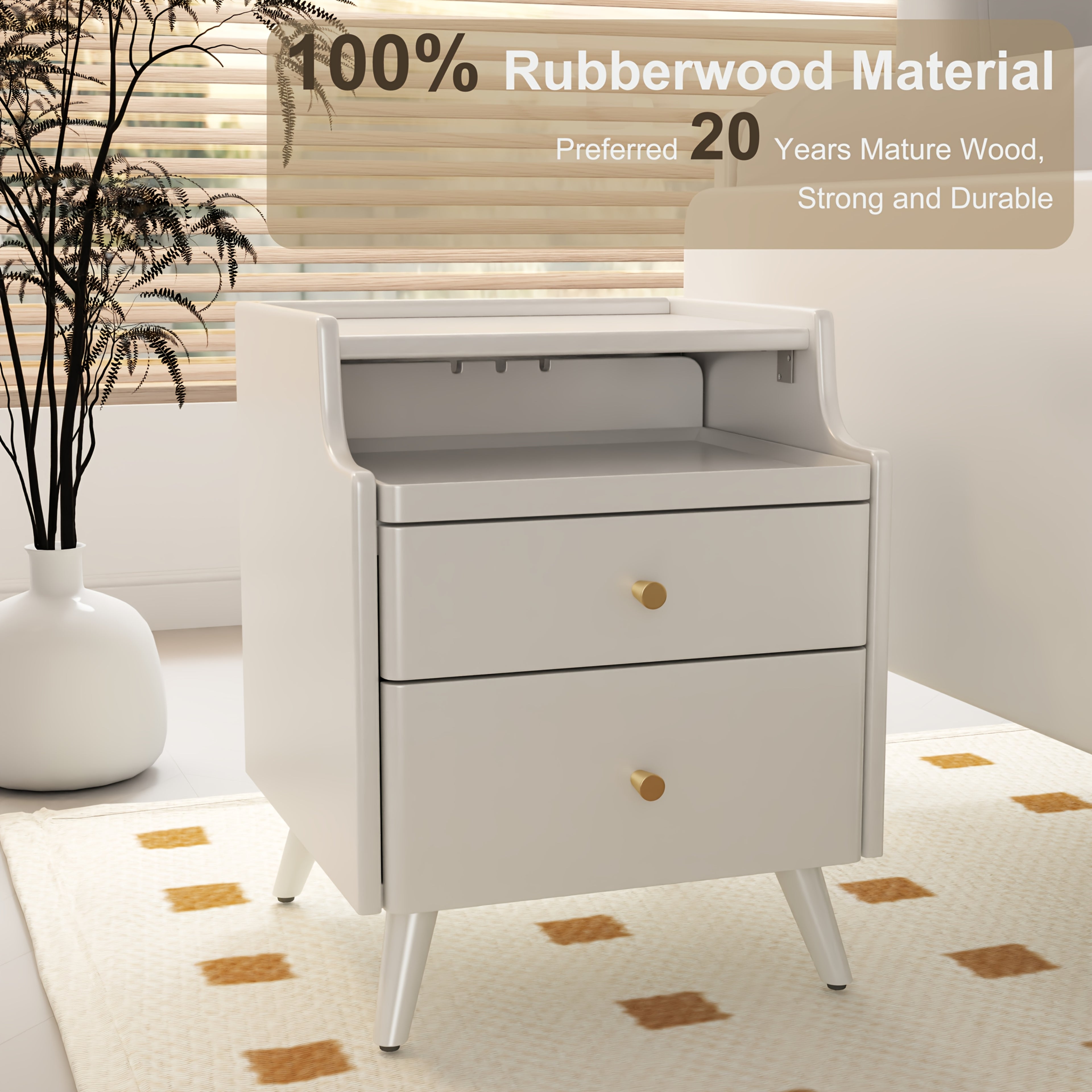 KASLANDI Solid Wood Nightstand with Drawers | Walnut Bedside Table for Bedroom, Christmas Gifts, Black Fridays Special, Free Shipping