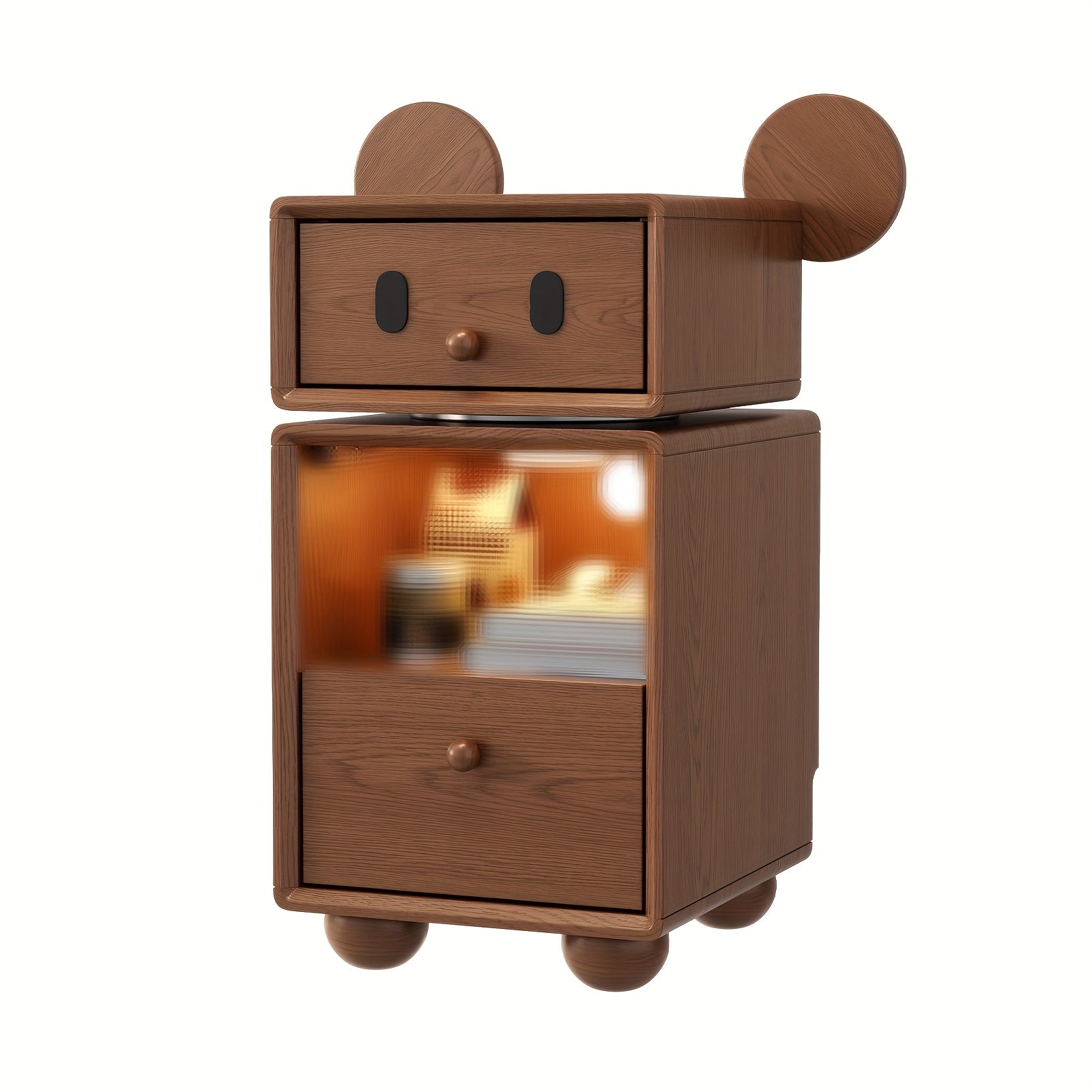 Solid Wood Cute Nightstand with 360° Rotating Drawers, Semi-Assembled Night Stand with 2 Drawers, Modern Fluted Bedside Tables for Bedroom, Living Room(Walnut), Christmas Gifts, Black Fridays Items, Free Shipping