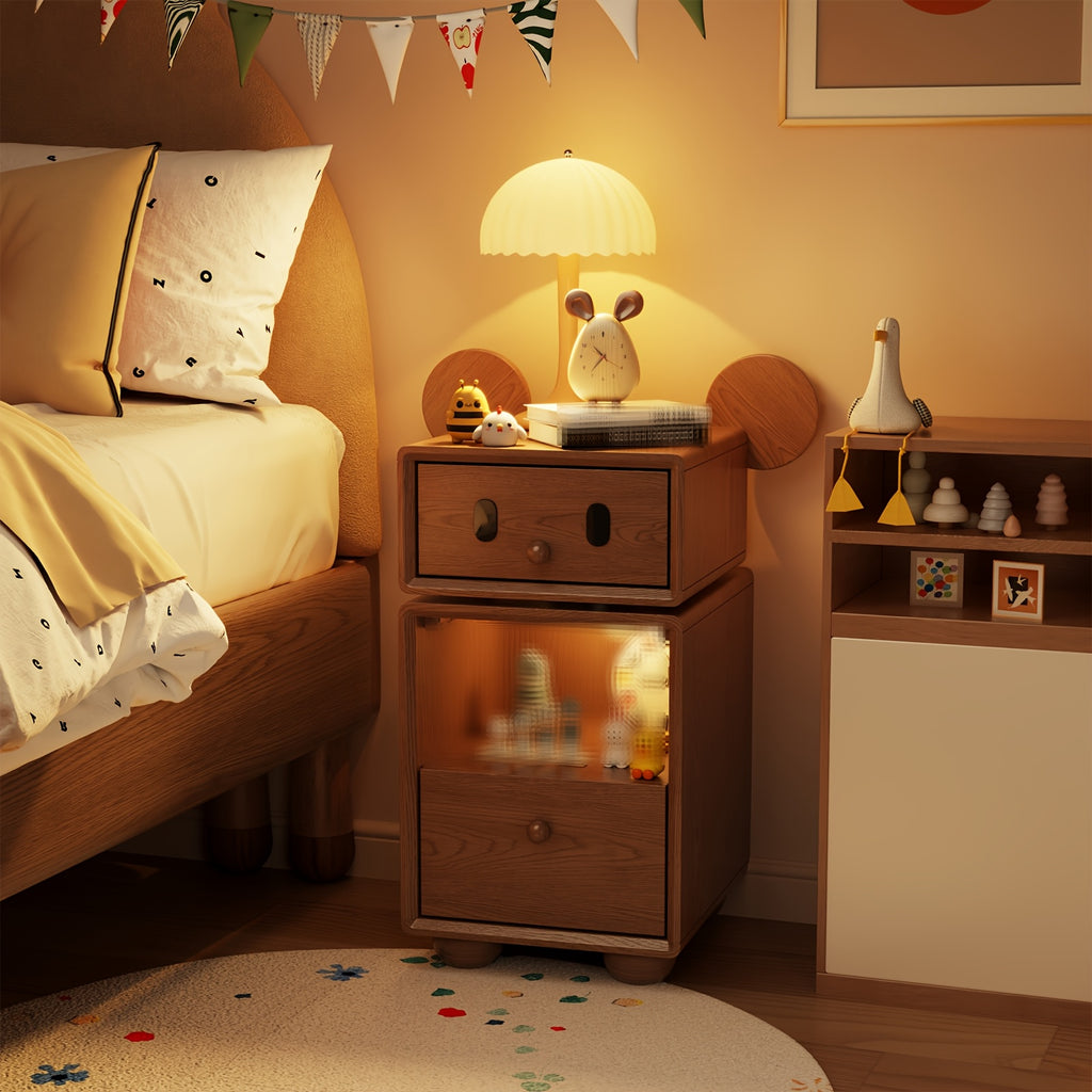 Solid Wood Cute Nightstand with 360° Rotating Drawers, Semi-Assembled Night Stand with 2 Drawers, Modern Fluted Bedside Tables for Bedroom, Living Room(Walnut), Christmas Gifts, Black Fridays Items, Free Shipping