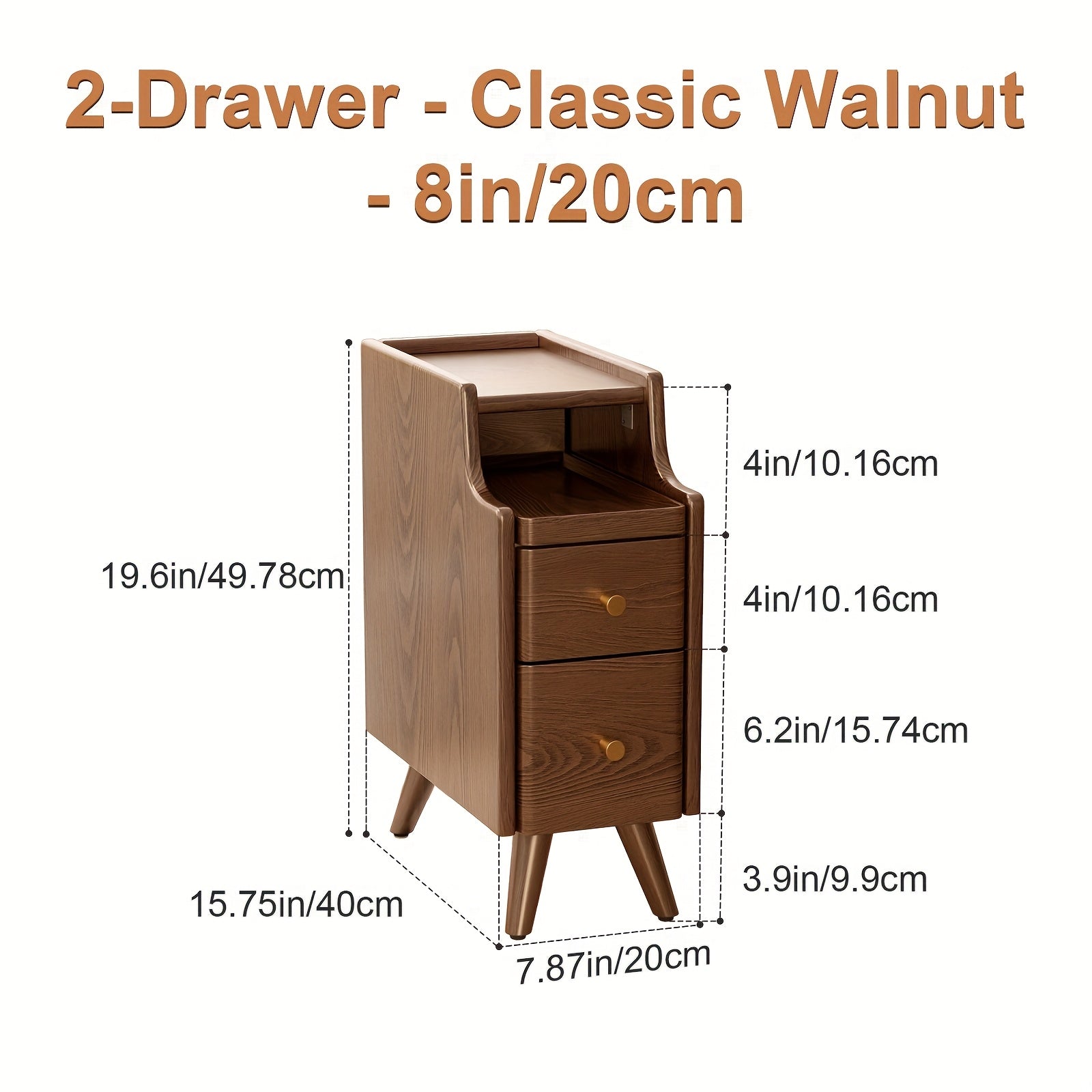 Furniture, Bedroom and Living Room Furniture, 8\u002F12\u002F16 Inch Wide Ultra-Narrow Small Solid Wood Nightstand, Walnut Bedside Table, Space-Saving Design, Suitable for Bedroom, Christmas Gift Black Friday Item Free Shipping