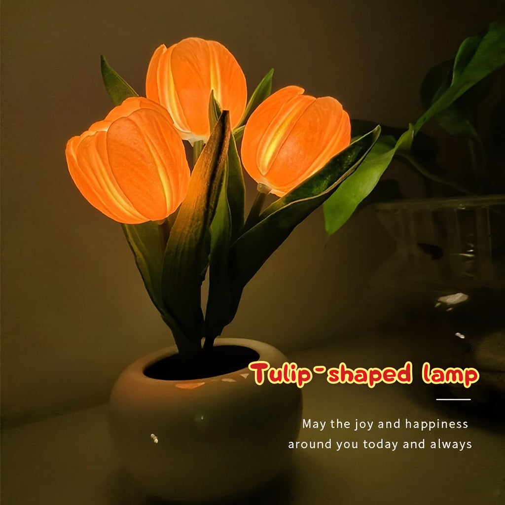 Flower Desk Lamp | Bedside Lamp, Holiday Gift, Decorative Lamp, Reading and Writing Lamp, Flower Bouquet Imitation Lamp, Simulated Flower Atmosphere Lamp, No Batteries Required, Polished Plastic Base, Button Control, Rustic Style