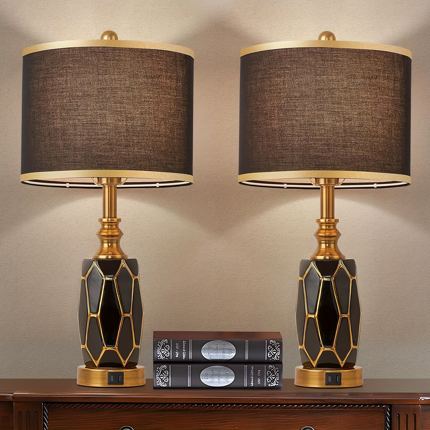 2 Touch Desk Lamps In The Bedroom, Living Room, Modern Ceramic Desk Lamp With USB Port, Bedside Bedside Bedside Lamp With Fabric Drum Lampshade, Including 2 Light Bulbs