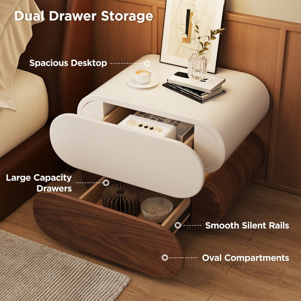 2-Drawer Wooden Nightstand | Multifunctional Bedside\u002FEnd Table Storage Cabinet with Spacious Organization, Durable Wood for Bedroom Living Room Small Spaces Apartments, HOSEOKA