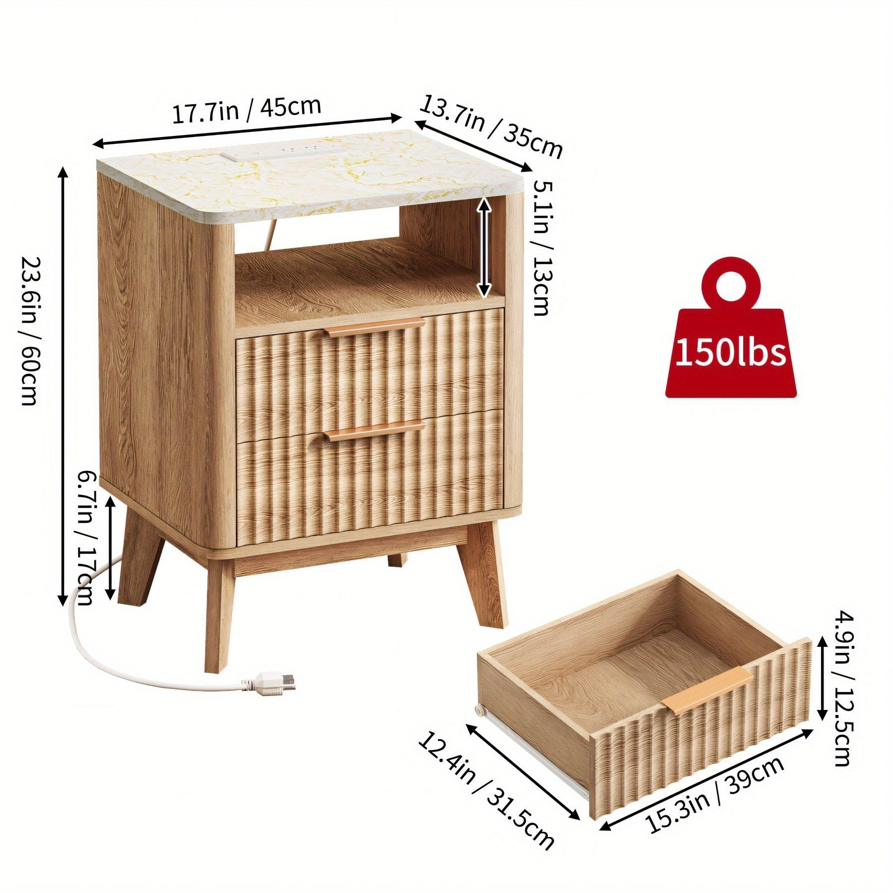 Modern Bedside Table with Storage Drawer and Open Wood Shelf | Accent Night Stand with Wood Legs, Easy Assembly, Suitable for Living Room, Bedroom, and Small Spaces, Made of Artificial Board and Hardwood, WHONLINE Brand, Storage Drawer Units