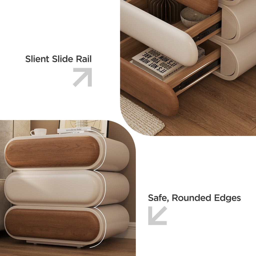 Swivel Nightstand with 3 Drawers Mid-Century Modern End Table Wood for Living Room Office Creative Idea(White, 15.75inch)