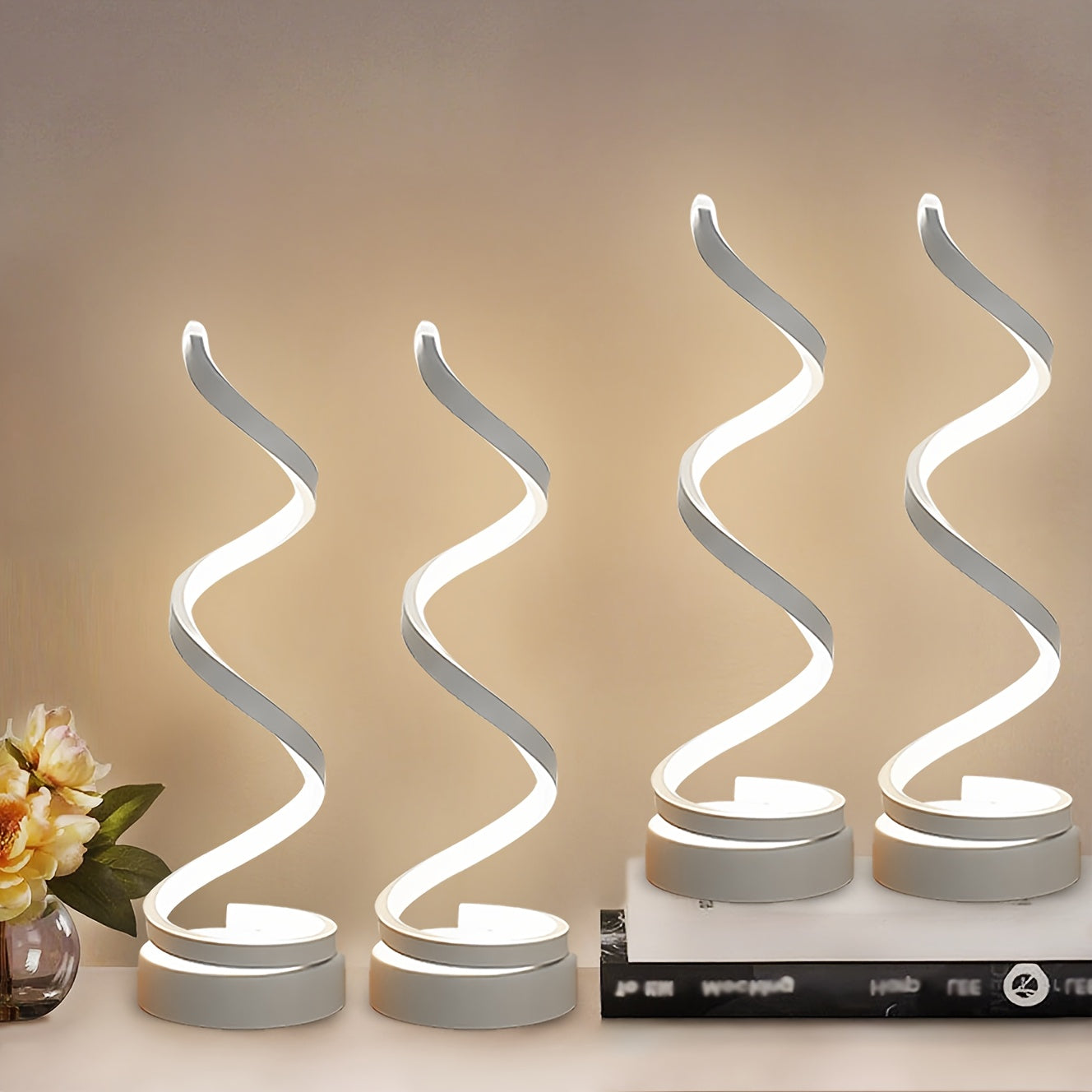 4pcs Classic Creative Desk Lamp. 3-Color Spiral LED Adjustable Arm, Warm Light, Multifunctional, Space-Saving Design For Bedroom, Ideal Gift For Halloween Decorations, Thanksgiving Or Christmas Celebrations, Available In 1\u002F2pcs. Adjustable 15 Levels