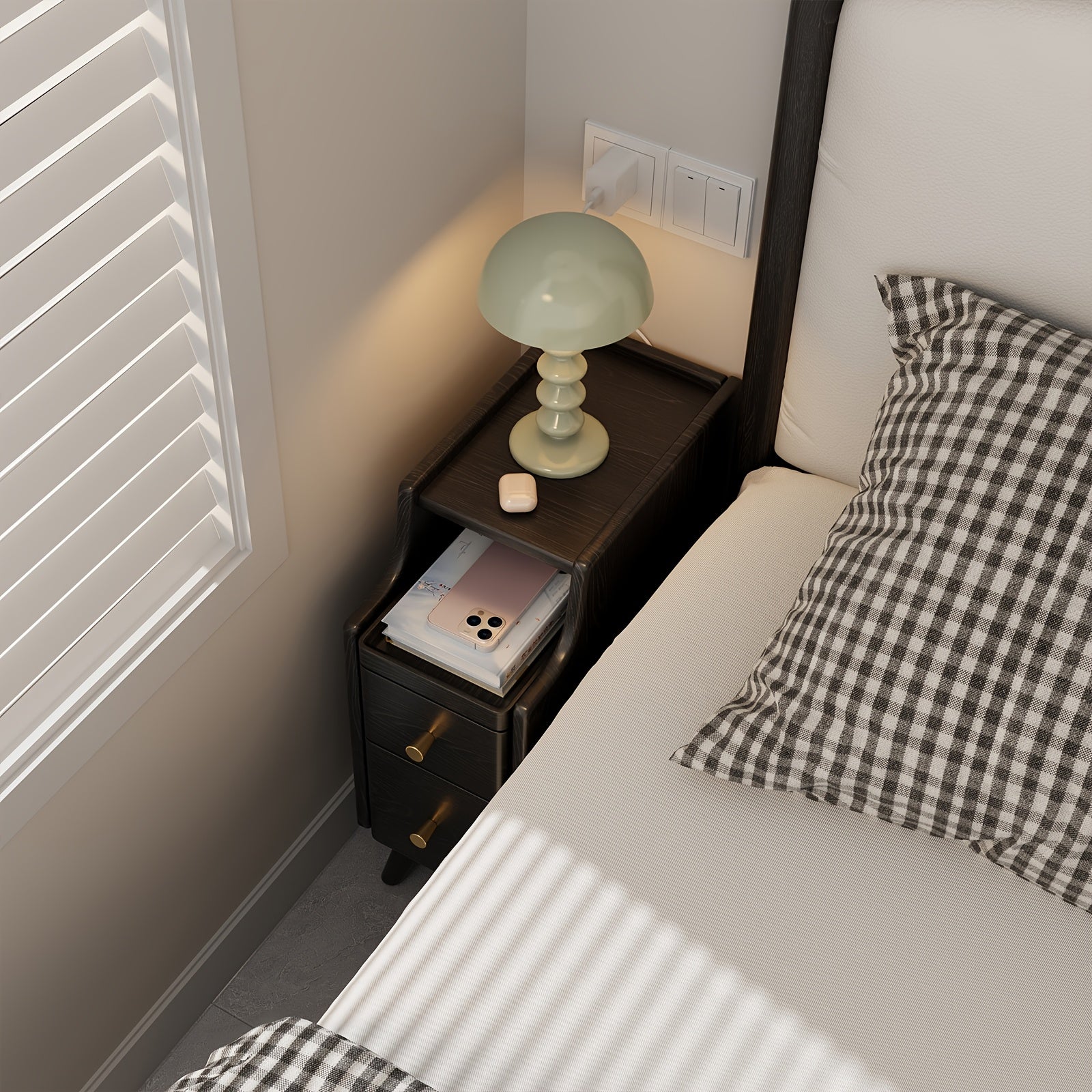 Furniture, Bedroom and Living Room Furniture, 8\u002F12\u002F16 Inch Wide Ultra-Narrow Small Solid Wood Nightstand, Walnut Bedside Table, Space-Saving Design, Suitable for Bedroom, Christmas Gift Black Friday Item Free Shipping