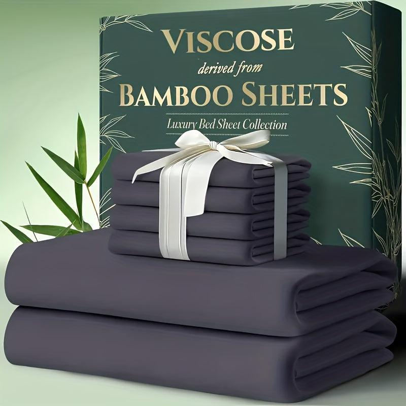 6pcs Bamboo Cooling Bed Sheets Queen Size - Ultra-Soft Cooling Bedclothes Suitable for Hot Sleepers, Deep Pocket Fits Most Mattresses, Double-Stitched Sheets, Machine Washable Bamboo Fabric (Queen Bed Sheets) - Christmas Gift for s, Christmas Decor
