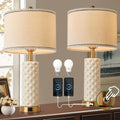 A set of 2 desk lamps with USB A+C port, 26 inch ceramic bedside desk lamp, 3-speed dimming, and linen lampshade for living room - including 2 light bulbs