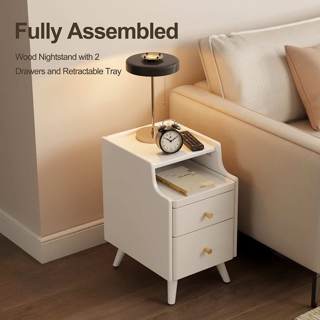 KASLANDI Solid Wood Nightstand with Drawers | Walnut Bedside Table for Bedroom, Christmas Gifts, Black Fridays Special, Free Shipping