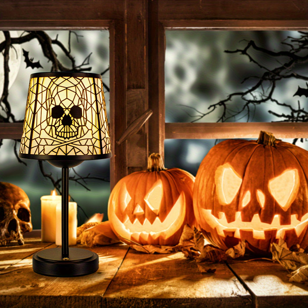 2pcs Rechargeable Skull Desk Lamp - Cordless Desk Lamp, Gothic Home Decoration 3-channel Dimmable Touch Desk Lamp, Gothic Room Decoration Skull Lamp, Halloween Decoration Skull Lamp