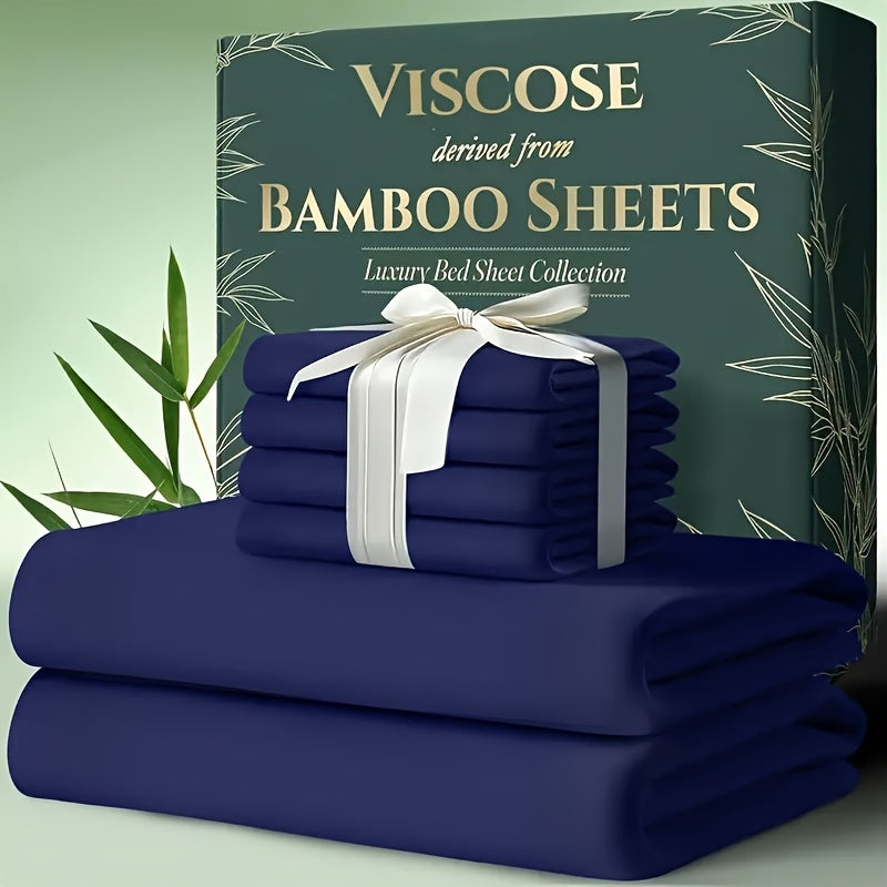 6pcs Bamboo Cooling Bed Sheets Queen Size - Ultra-Soft Cooling Bedclothes Suitable for Hot Sleepers, Deep Pocket Fits Most Mattresses, Double-Stitched Sheets, Machine Washable Bamboo Fabric (Queen Bed Sheets) - Christmas Gift for s, Christmas Decor