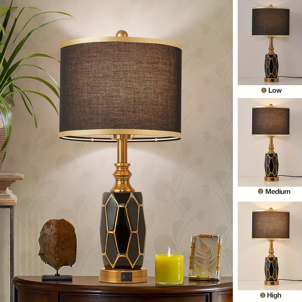 2 Touch Desk Lamps In The Bedroom, Living Room, Modern Ceramic Desk Lamp With USB Port, Bedside Bedside Bedside Lamp With Fabric Drum Lampshade, Including 2 Light Bulbs