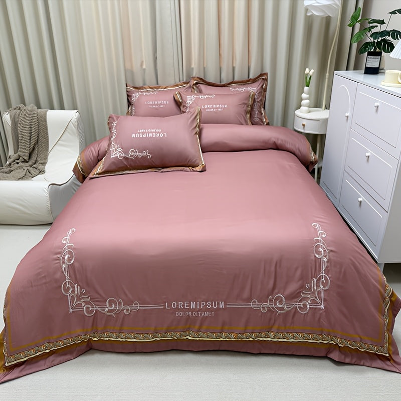 Luxurious 4pcs Bedding Set with Digital Print and Exquisite Detail - Elegant Blue and Golden Floral Design, Includes Duvet Cover, Bed Sheet, 2 Pillowcases, Machine Washable, All-Season Comfort, Duvet Insert Not Included, Bedding Set