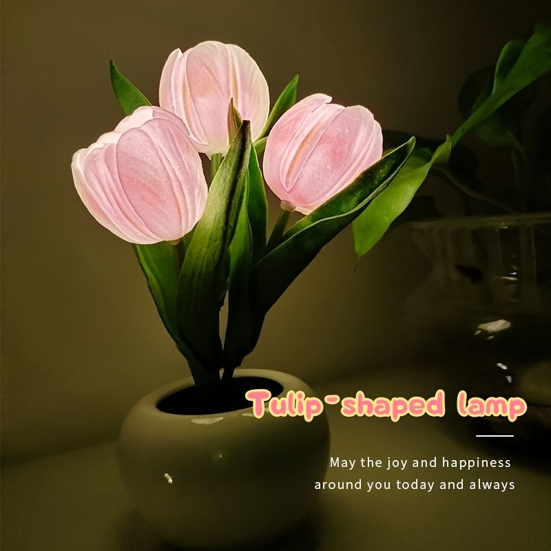 Flower Desk Lamp | Bedside Lamp, Holiday Gift, Decorative Lamp, Reading and Writing Lamp, Flower Bouquet Imitation Lamp, Simulated Flower Atmosphere Lamp, No Batteries Required, Polished Plastic Base, Button Control, Rustic Style