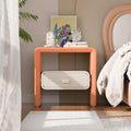 Hollow Solid Wood Nightstand With Drawers And Bedroom Storage, Bedroom Furniture, Orange + White