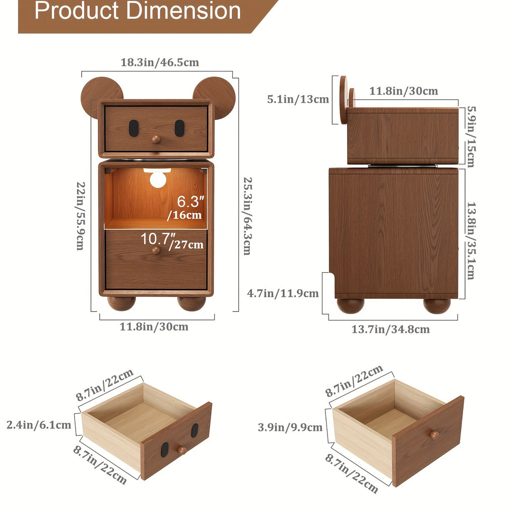 Solid Wood Cute Nightstand with 360° Rotating Drawers, Semi-Assembled Night Stand with 2 Drawers, Modern Fluted Bedside Tables for Bedroom, Living Room(Walnut), Christmas Gifts, Black Fridays Items, Free Shipping