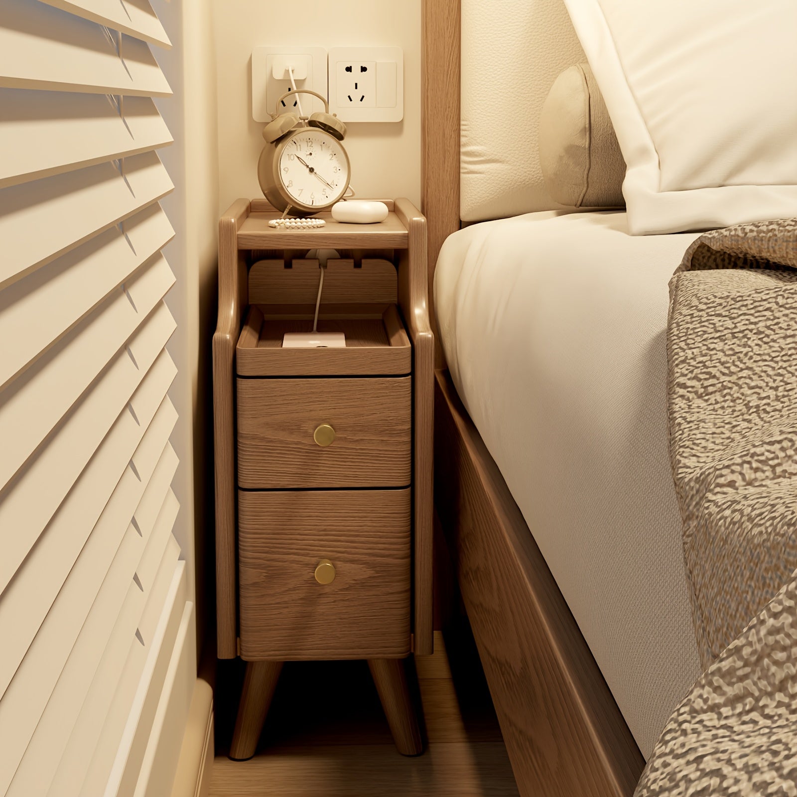 Furniture, Bedroom and Living Room Furniture, 8\u002F12\u002F16 Inch Wide Ultra-Narrow Small Solid Wood Nightstand, Walnut Bedside Table, Space-Saving Design, Suitable for Bedroom, Christmas Gift Black Friday Item Free Shipping