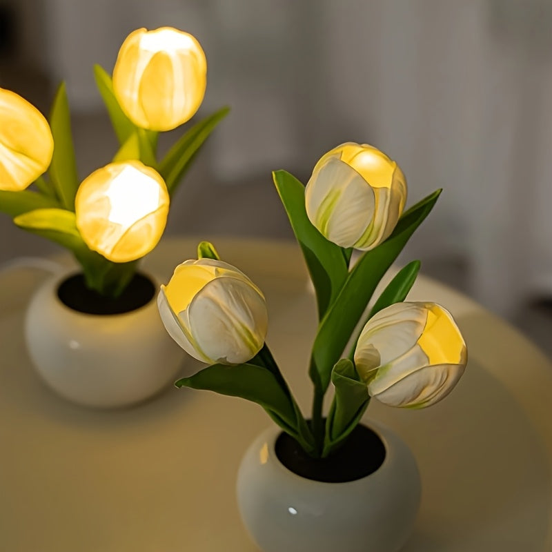 Flower Desk Lamp | Bedside Lamp, Holiday Gift, Decorative Lamp, Reading and Writing Lamp, Flower Bouquet Imitation Lamp, Simulated Flower Atmosphere Lamp, No Batteries Required, Polished Plastic Base, Button Control, Rustic Style