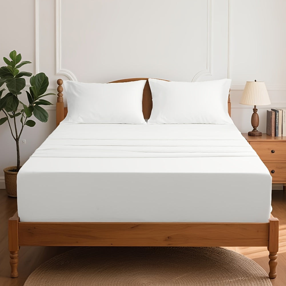 Set of 4 Sheets Made from 100% Cotton, Available in Full, Queen, King, And California King Sizes. These Luxury Cotton Bed Sheets Are Breathable And Come with Pillowcases, Featuring an 18-Inch Deep Pocket. The Set Includes 1 Fitted Sheet