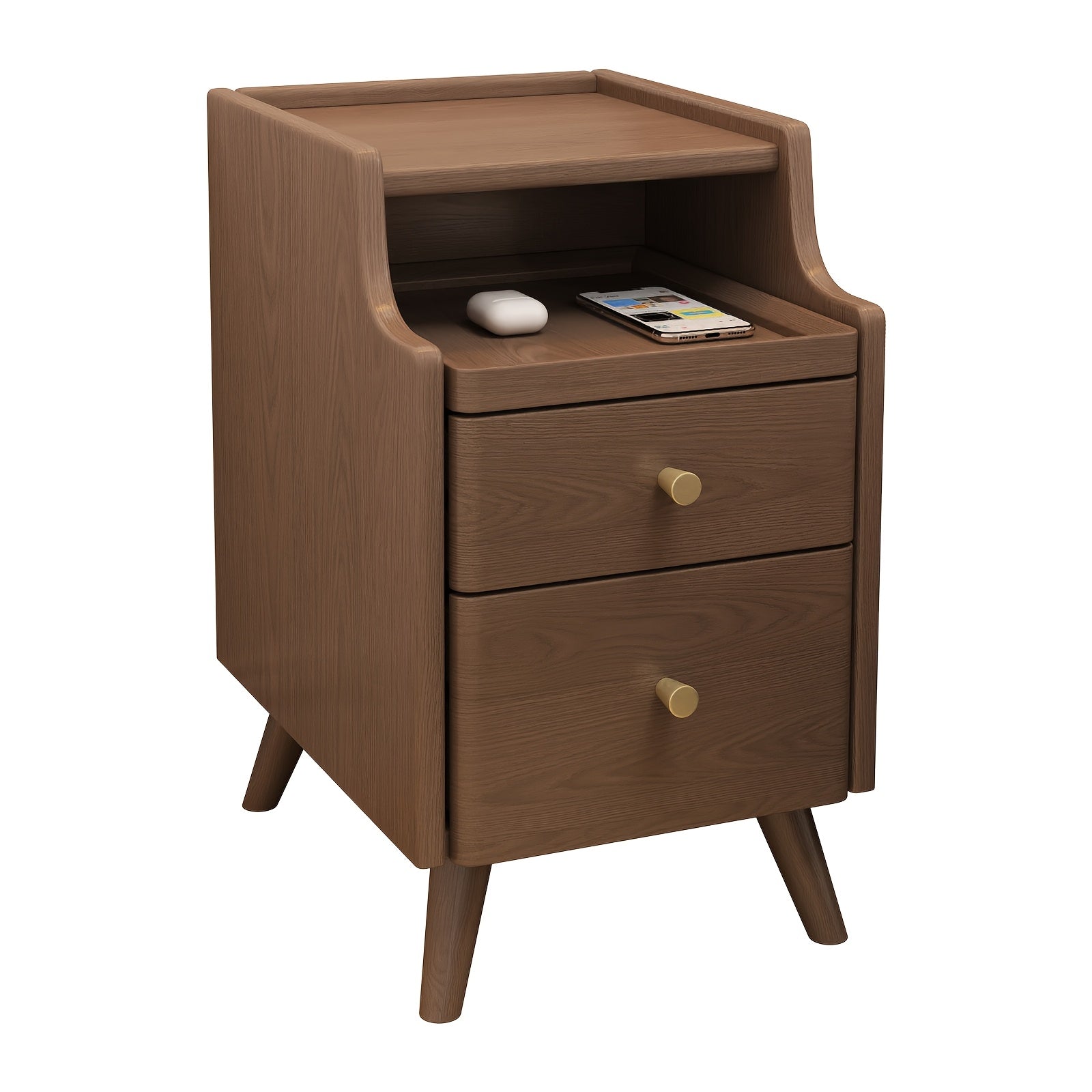 KASLANDI Solid Wood Nightstand with Drawers | Walnut Bedside Table for Bedroom, Christmas Gifts, Black Fridays Special, Free Shipping