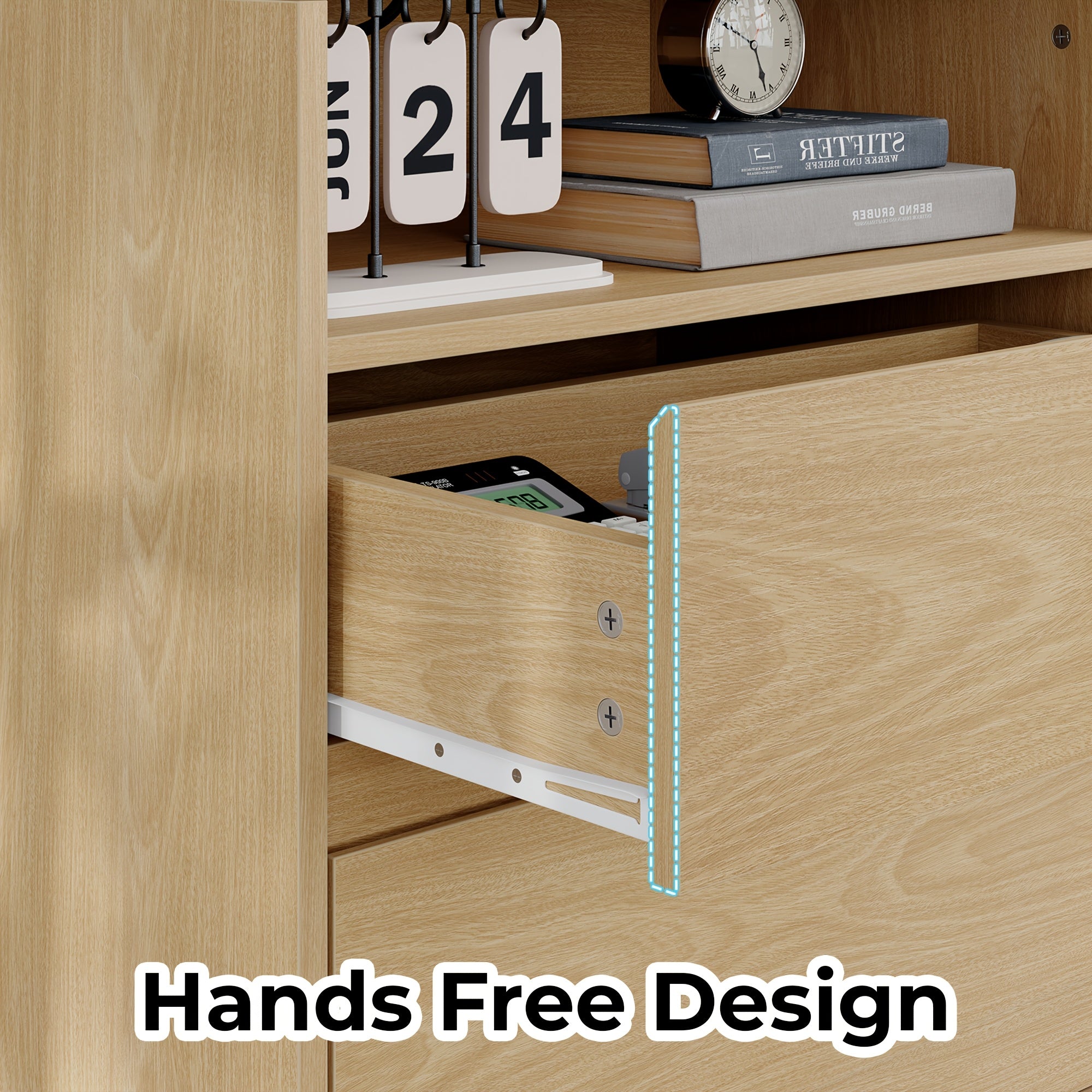 Solid Wood Bedside Table with Built-in Charging Station | Featuring Two Drawers and One Open Storage Compartment, Sleek Curved Handle-free Design, Ideal for Bedrooms, Dorm Rooms, and Compact Spaces