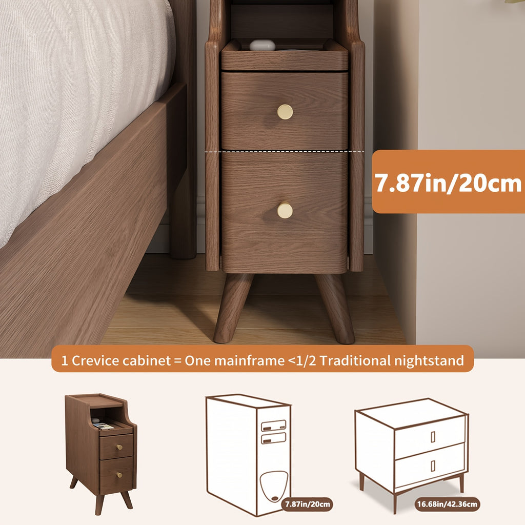 KASLANDI Solid Wood Nightstand with Drawers | Walnut Bedside Table for Bedroom, Christmas Gifts, Black Fridays Special, Free Shipping