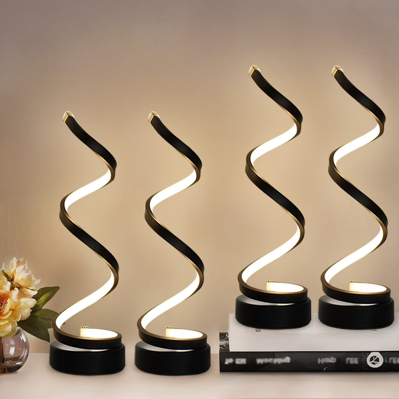 4pcs Classic Creative Desk Lamp. 3-Color Spiral LED Adjustable Arm, Warm Light, Multifunctional, Space-Saving Design For Bedroom, Ideal Gift For Halloween Decorations, Thanksgiving Or Christmas Celebrations, Available In 1\u002F2pcs. Adjustable 15 Levels