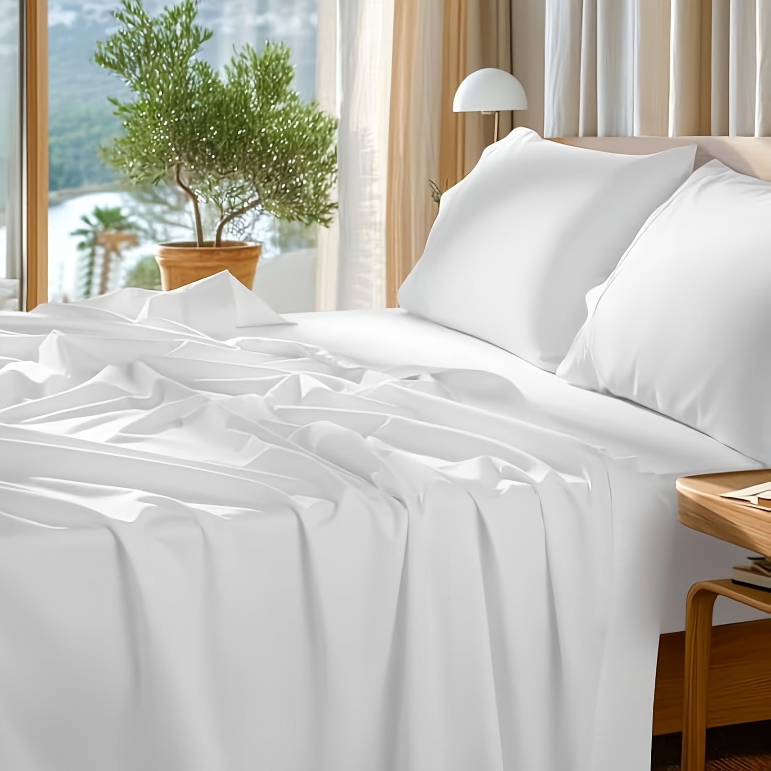 Set of 4 Sheets Made from 100% Cotton, Available in Full, Queen, King, And California King Sizes. These Luxury Cotton Bed Sheets Are Breathable And Come with Pillowcases, Featuring an 18-Inch Deep Pocket. The Set Includes 1 Fitted Sheet