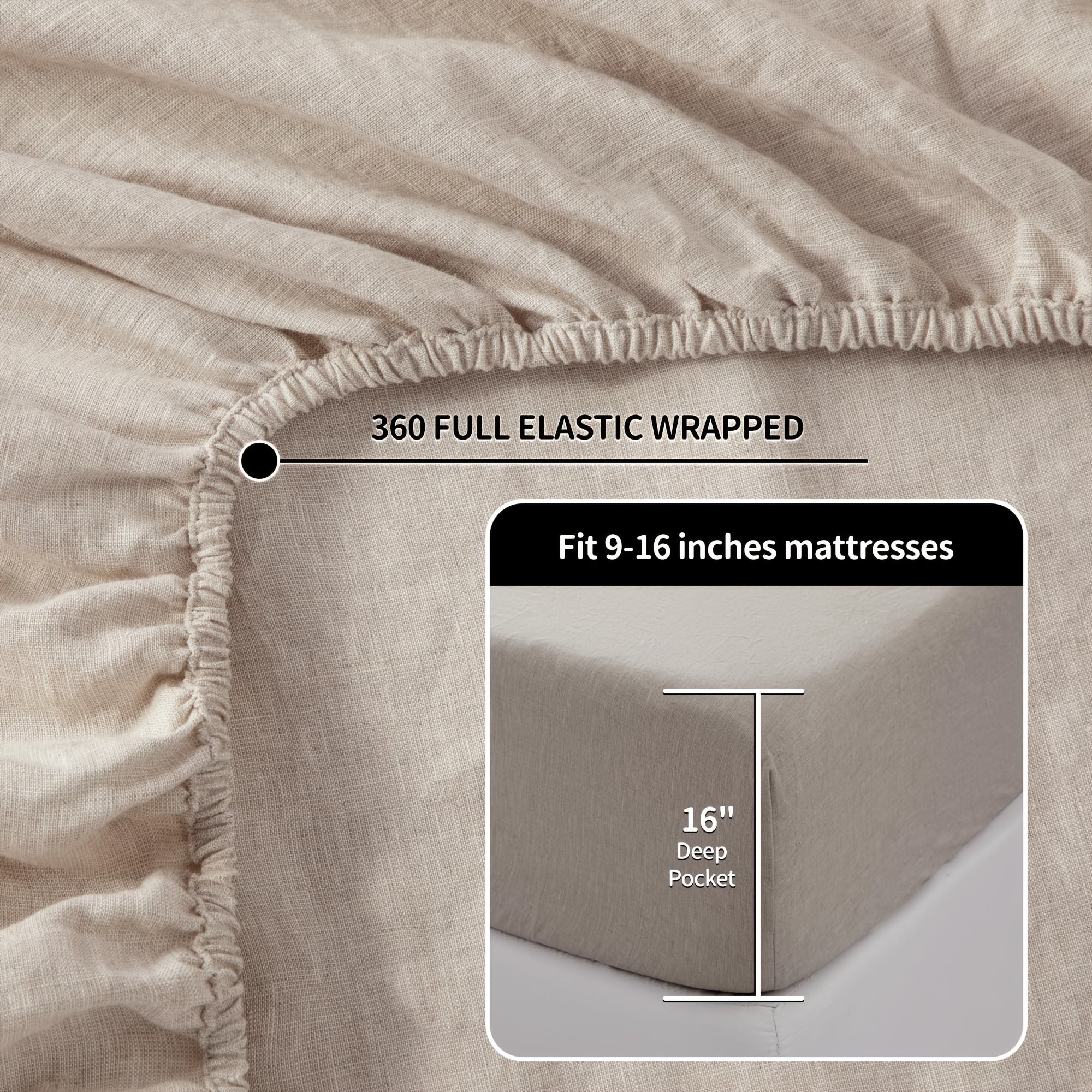 4pcs Premium Linen Sheets | Breathable and Durable King Size Bed Sheets, Anti-Tear, Machine Washable, 16 Inch Deep Pocket, Luxury Gift Box Packaging, Holiday Essential