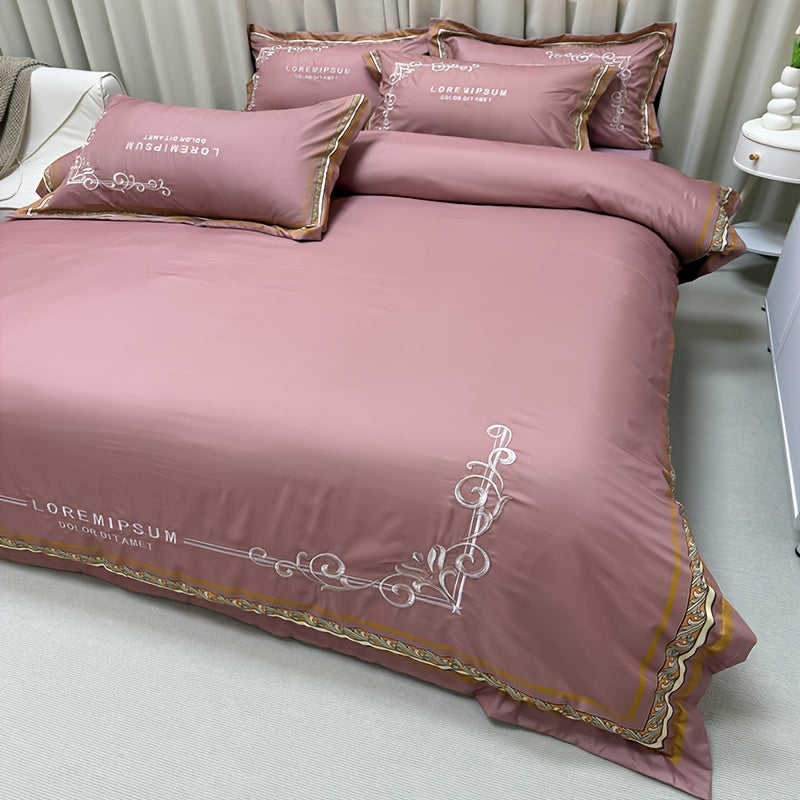 Luxurious 4pcs Bedding Set with Digital Print and Exquisite Detail - Elegant Blue and Golden Floral Design, Includes Duvet Cover, Bed Sheet, 2 Pillowcases, Machine Washable, All-Season Comfort, Duvet Insert Not Included, Bedding Set