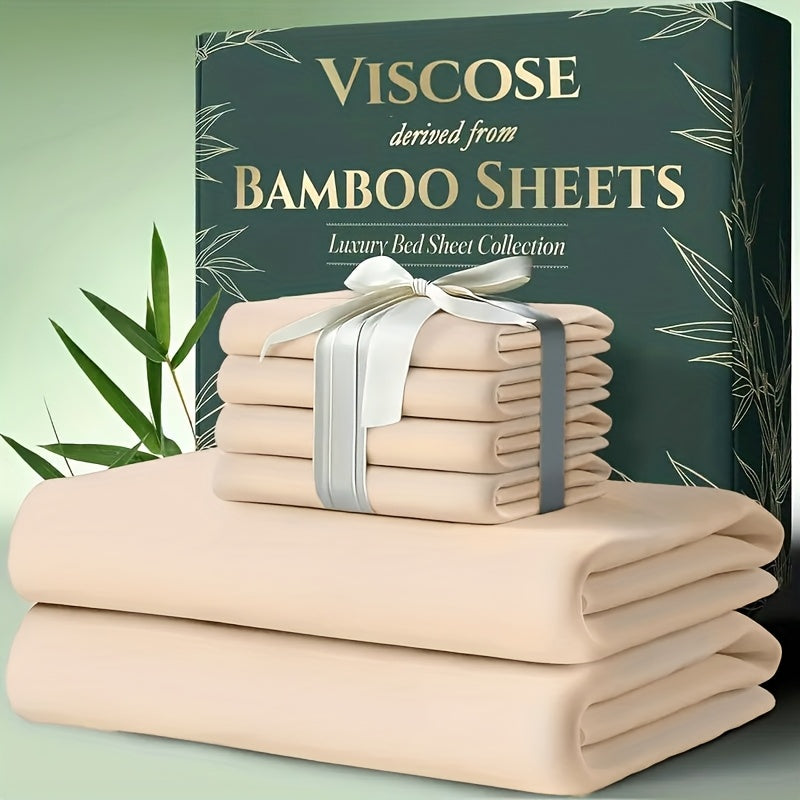 6pcs Bamboo Cooling Bed Sheets Queen Size - Ultra-Soft Cooling Bedclothes Suitable for Hot Sleepers, Deep Pocket Fits Most Mattresses, Double-Stitched Sheets, Machine Washable Bamboo Fabric (Queen Bed Sheets) - Christmas Gift for s, Christmas Decor