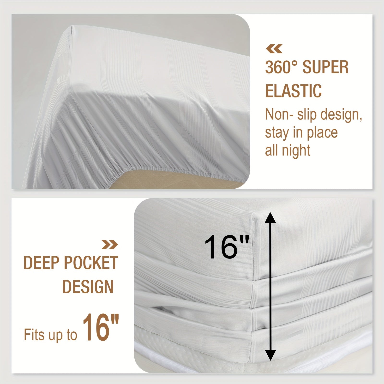 Sheet Set 3pcs\u002F4pcs, Striped Jacquard, 100% Viscose Derived From Bamboo, 16\