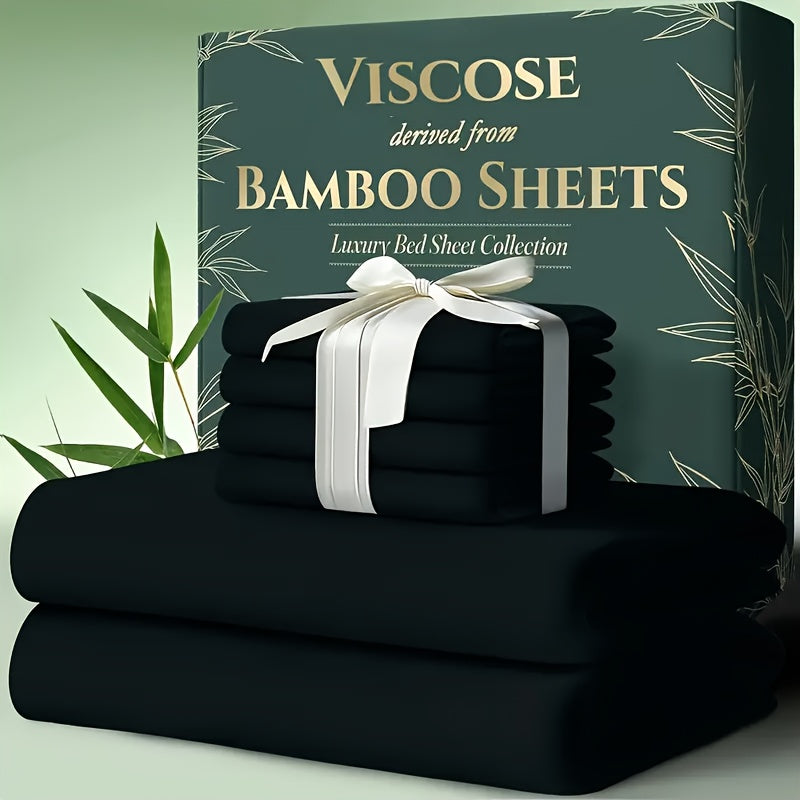 6pcs Bamboo Cooling Bed Sheets Queen Size - Ultra-Soft Cooling Bedclothes Suitable for Hot Sleepers, Deep Pocket Fits Most Mattresses, Double-Stitched Sheets, Machine Washable Bamboo Fabric (Queen Bed Sheets) - Christmas Gift for s, Christmas Decor