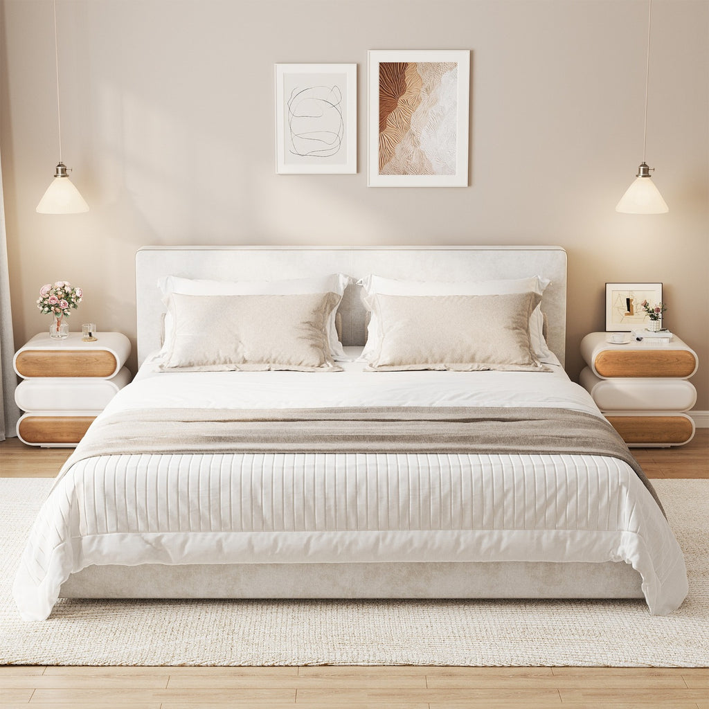 Swivel Nightstand with 3 Drawers Mid-Century Modern End Table Wood for Living Room Office Creative Idea(White, 15.75inch)