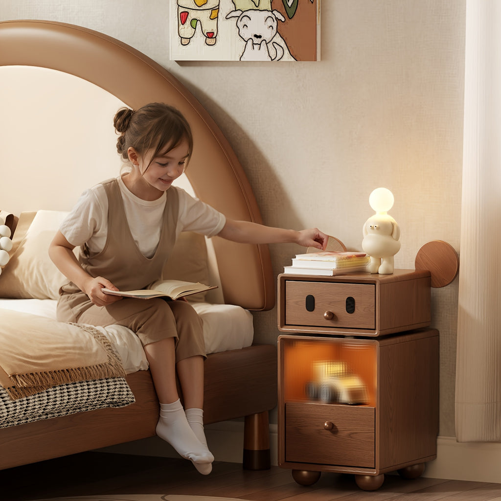 Solid Wood Cute Nightstand with 360° Rotating Drawers, Semi-Assembled Night Stand with 2 Drawers, Modern Fluted Bedside Tables for Bedroom, Living Room(Walnut), Christmas Gifts, Black Fridays Items, Free Shipping