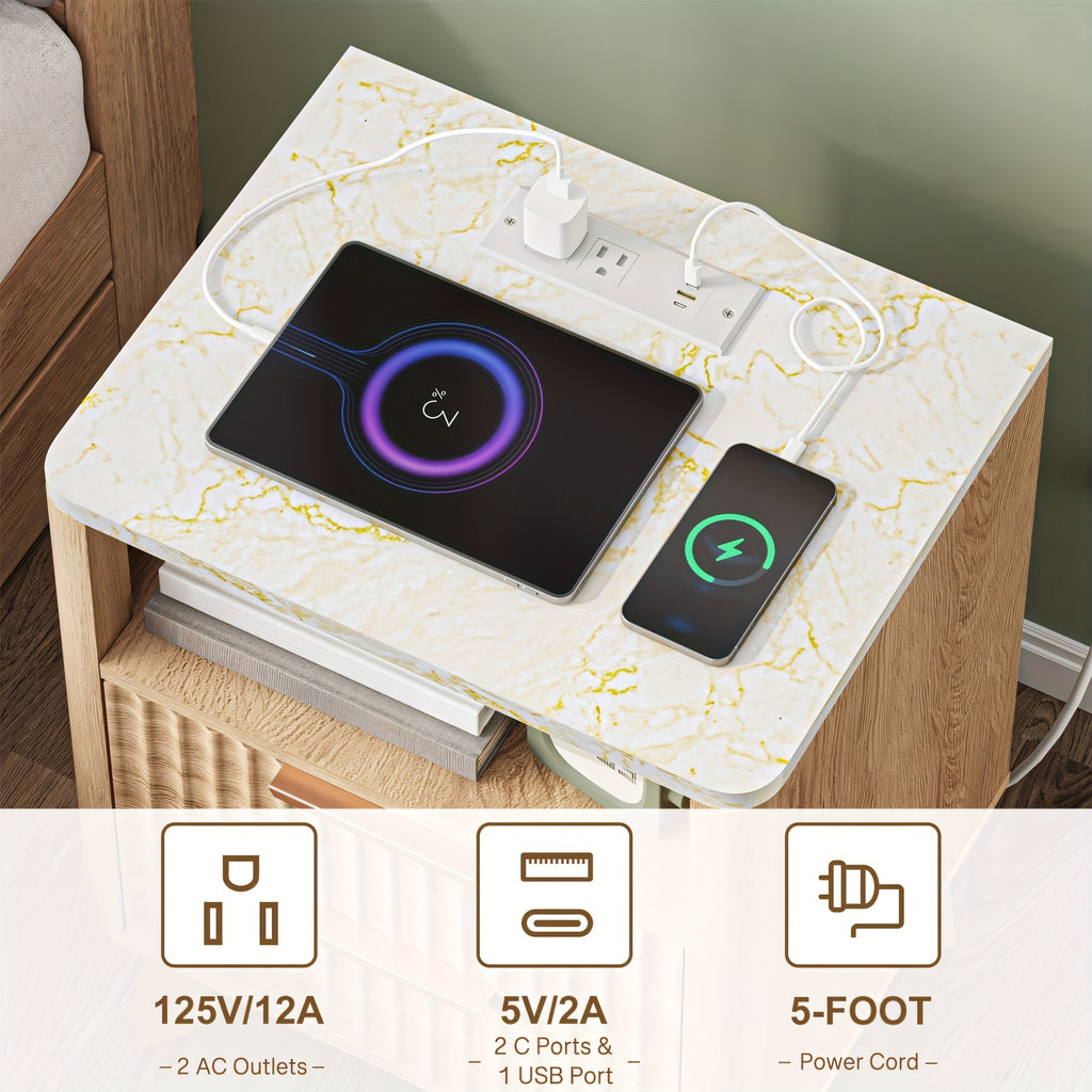 Modern Bedside Table with Storage Drawer and Open Wood Shelf | Accent Night Stand with Wood Legs, Easy Assembly, Suitable for Living Room, Bedroom, and Small Spaces, Made of Artificial Board and Hardwood, WHONLINE Brand, Storage Drawer Units