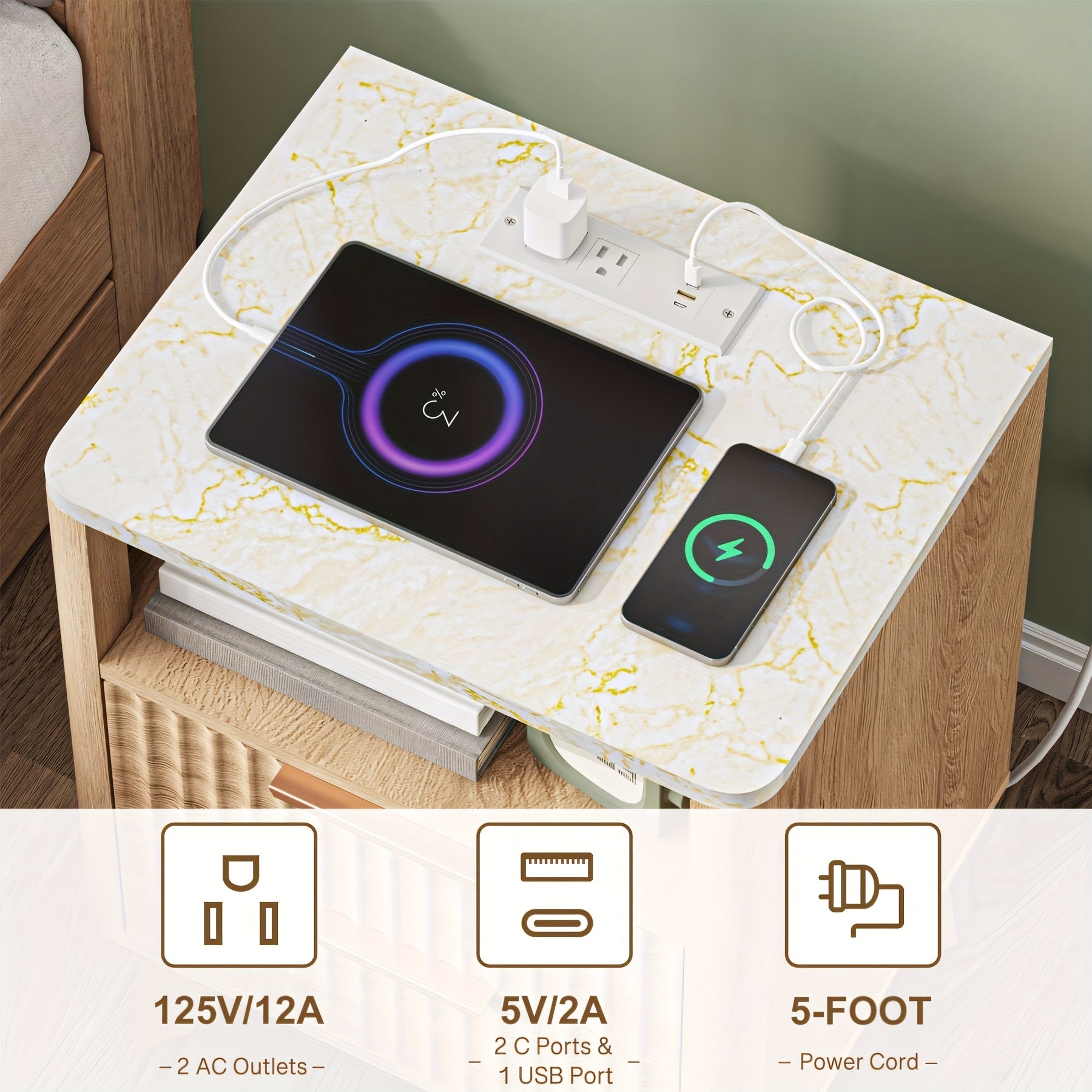 Modern Bedside Table with Storage Drawer and Open Wood Shelf | Accent Night Stand with Wood Legs, Easy Assembly, Suitable for Living Room, Bedroom, and Small Spaces, Made of Artificial Board and Hardwood, WHONLINE Brand, Storage Drawer Units