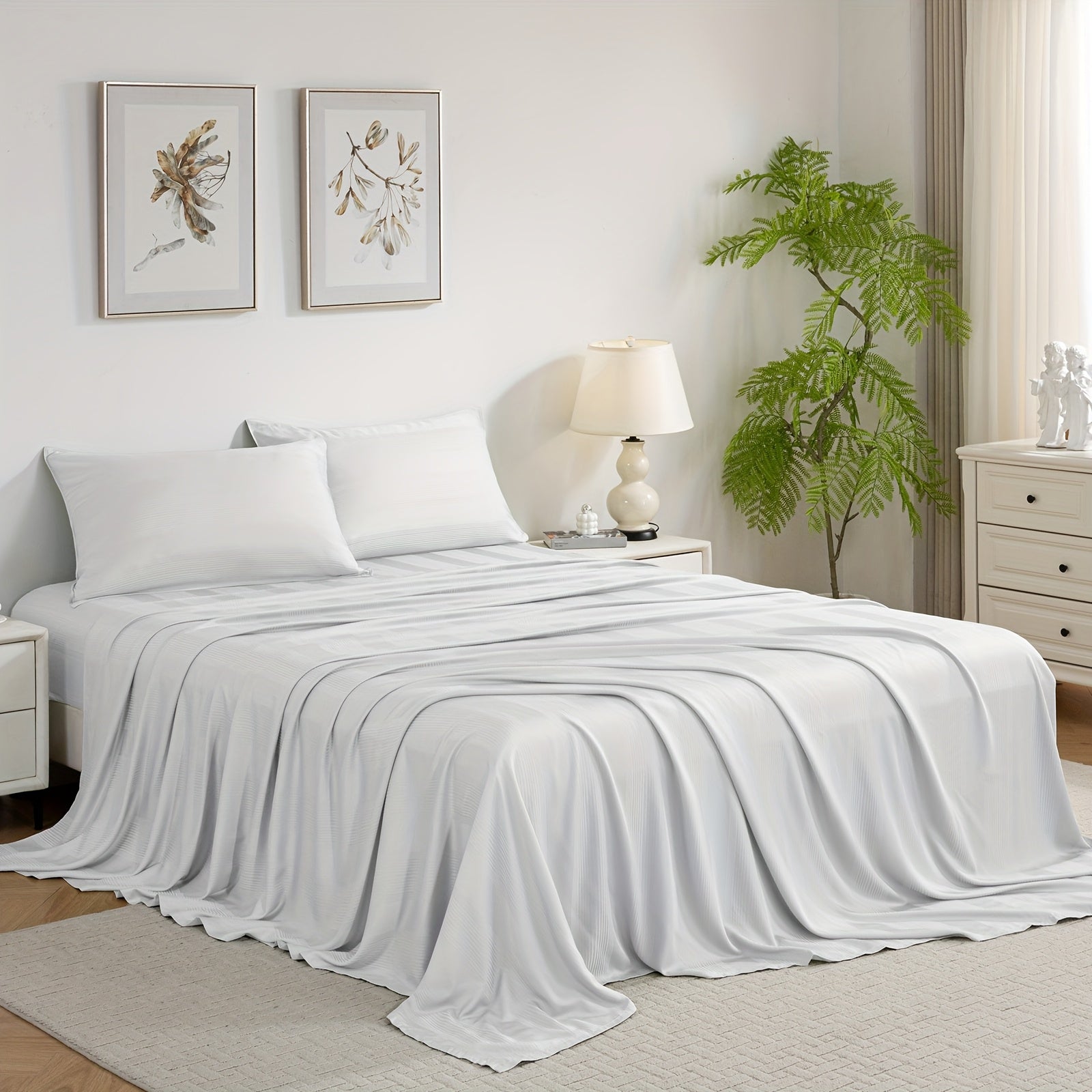 Sheet Set 3pcs\u002F4pcs, Striped Jacquard, 100% Viscose Derived From Bamboo, 16\