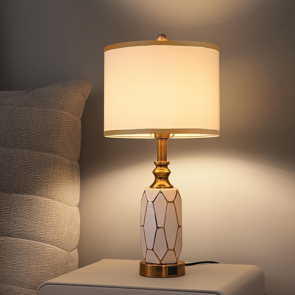 2 Touch Desk Lamps In The Bedroom, Living Room, Modern Ceramic Desk Lamp With USB Port, Bedside Bedside Bedside Lamp With Fabric Drum Lampshade, Including 2 Light Bulbs