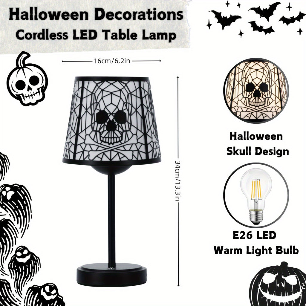 2pcs Rechargeable Skull Desk Lamp - Cordless Desk Lamp, Gothic Home Decoration 3-channel Dimmable Touch Desk Lamp, Gothic Room Decoration Skull Lamp, Halloween Decoration Skull Lamp