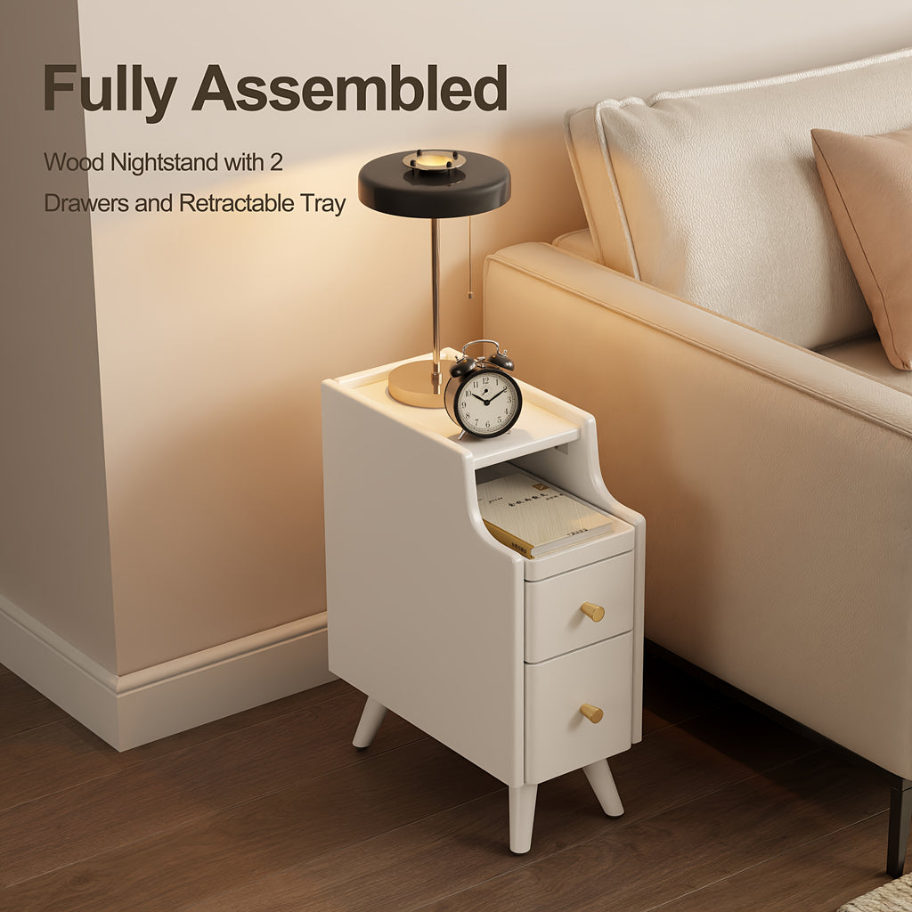 KASLANDI Solid Wood Nightstand with Drawers | Walnut Bedside Table for Bedroom, Christmas Gifts, Black Fridays Special, Free Shipping