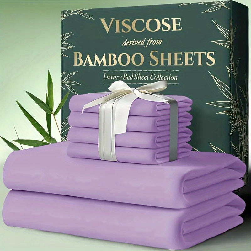 6pcs Bamboo Cooling Bed Sheets Queen Size - Ultra-Soft Cooling Bedclothes Suitable for Hot Sleepers, Deep Pocket Fits Most Mattresses, Double-Stitched Sheets, Machine Washable Bamboo Fabric (Queen Bed Sheets) - Christmas Gift for s, Christmas Decor