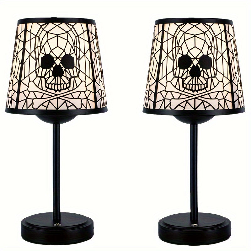2pcs Rechargeable Skull Desk Lamp - Cordless Desk Lamp, Gothic Home Decoration 3-channel Dimmable Touch Desk Lamp, Gothic Room Decoration Skull Lamp, Halloween Decoration Skull Lamp